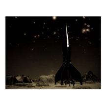Spacemen and Rocketship Postcard