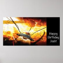 Spaceship Boy Birthday Party Banner Posters