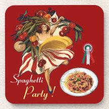 SPAGHETTI PARTY DANCE,ITALIAN KITCHEN AND TOMATOES DRINK COASTERS