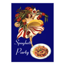 SPAGHETTI PARTY DANCE,ITALIAN KITCHEN AND TOMATOES CUSTOM INVITATIONS