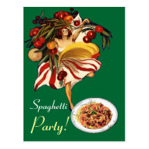 SPAGHETTI PARTY DANCE,ITALIAN KITCHEN AND TOMATOES POST CARD