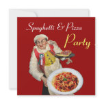 SPAGHETTI & PIZZA PARTY,ITALIAN KITCHEN red black invitations
