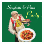 SPAGHETTI & PIZZA PARTY,ITALIAN KITCHEN red green Invitation