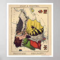 Spain & Portugal Caricature Map 1868 Posters