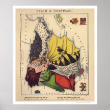 Spain & Portugal Caricature Map 1868 Posters