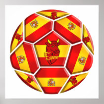 Spain soccer ball La Furia Roja Toro flags Posters