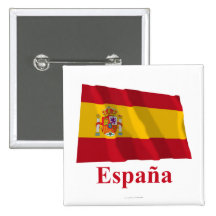 Spain Waving Flag with Name in Spanish Button