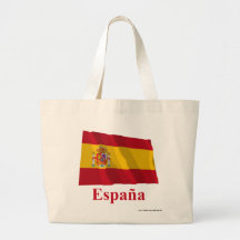 Spain Waving Flag with Name in Spanish Canvas Bags