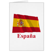 Spain Waving Flag with Name in Spanish Card