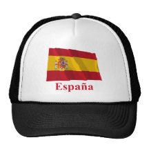 Spain Waving Flag with Name in Spanish Trucker Hats