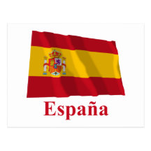 Spain Waving Flag with Name in Spanish Postcards