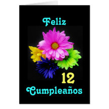 Spanish: 12 anos! Margaritas Neon  - B-day Greeting Card