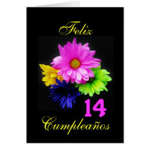 Spanish: 14 anos! Margaritas Neon  - B-day Cards