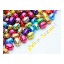 spanish easter greeting chocolate eggs postcard