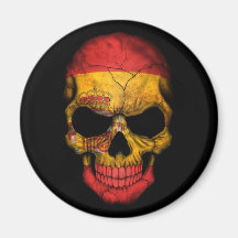 Spanish Flag Skull on Black Magnets