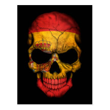 Spanish Flag Skull on Black Postcard