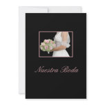 spanish wedding invitation bride with bouquet on b