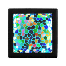 Sparkle Blue Stained Glass n Happy Abstract Art Trinket Box