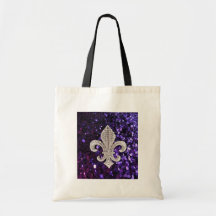 Sparkle jewel Fleur De Lis Sequins Purple Tote Bags