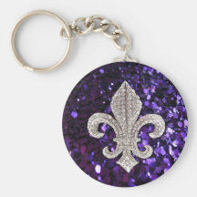 Sparkle jewel Fleur De Lis Sequins Purple Keychain