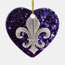 Sparkle jewel Fleur De Lis Sequins Purple Christmas Ornaments
