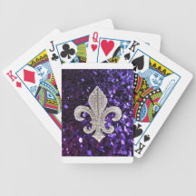 Sparkle jewel Fleur De Lis Sequins Purple Bicycle Card Deck
