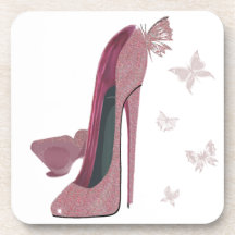 Sparkle Pink Stiletto and Butterfly's Art Coasters