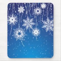 Sparkling Dangling Snowflakes on Blue Mouse Pad