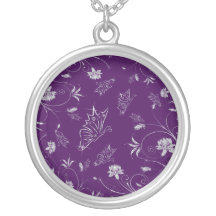 Sparkling Diamond Flowers & Butterflies On Plum Custom Necklace