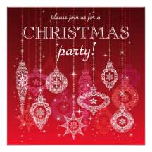 Sparkling Ornaments Christmas Invitation - RED