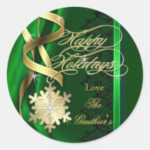 Sparkling Swirls Snowflake Holiday Green Sticker