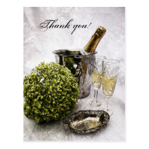 Sparkling wine and crystal goblets - thank you! postcard