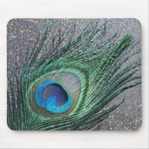 Sparkly Black Peacock Feather Still Life Mousepads