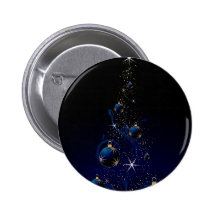 Sparkly Blue Christmas Tree Pinback Buttons