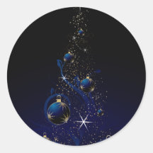 Sparkly Blue Christmas Tree Round Sticker