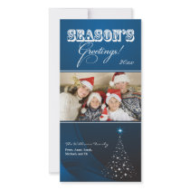 Sparkly Christmas Tree Holiday Photocard (blue) Personalized Photo Card