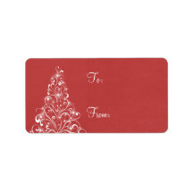 Sparkly Holiday Tree Gift Tags, Red Personalized Address Label