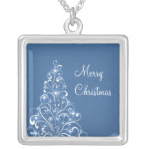 Sparkly Holiday Tree Necklace, Blue