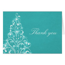 Sparkly Holiday Tree Thank You Card, Aqua