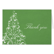 Sparkly Holiday Tree Thank You Card, Green