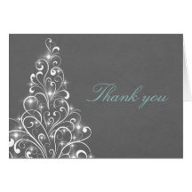 Sparkly Holiday Tree Thank You Card, Grey