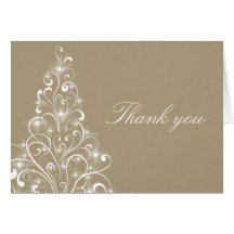 Sparkly Holiday Tree Thank You Card, Latte