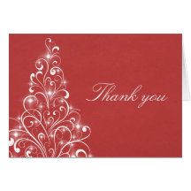 Sparkly Holiday Tree Thank You Card, Red