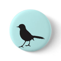 Sparrow bird black & white silhouette tiffany blue pinback buttons