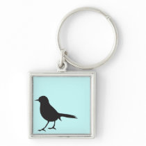 Sparrow bird black & white silhouette tiffany blue keychain