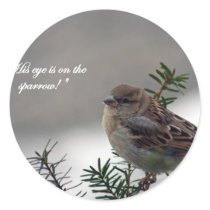 Sparrow, His eye is on the Sparrow! Round Sticker