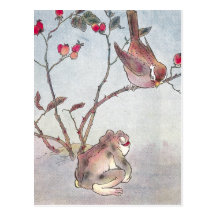 Sparrow, Toad & Rose Hips Post Card