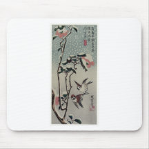 Sparrows and Camellias in the Snow. Japan. Mousepad