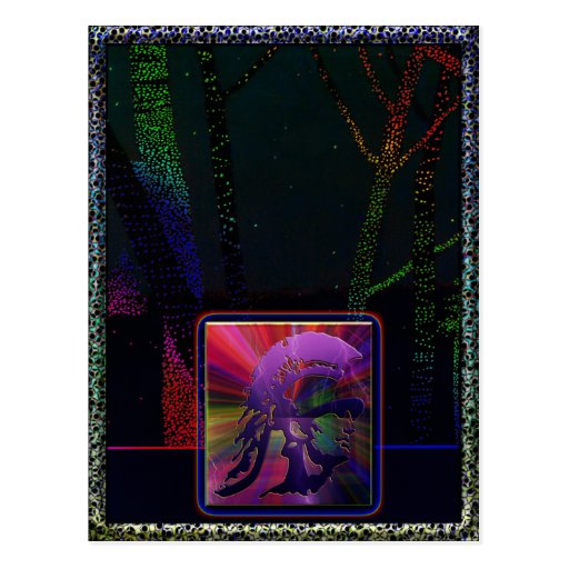 Spartan Soldier Tree Trunk Clrful Lights Postcard