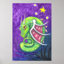 Speckle Green Dragon big eye fantasy art Poster